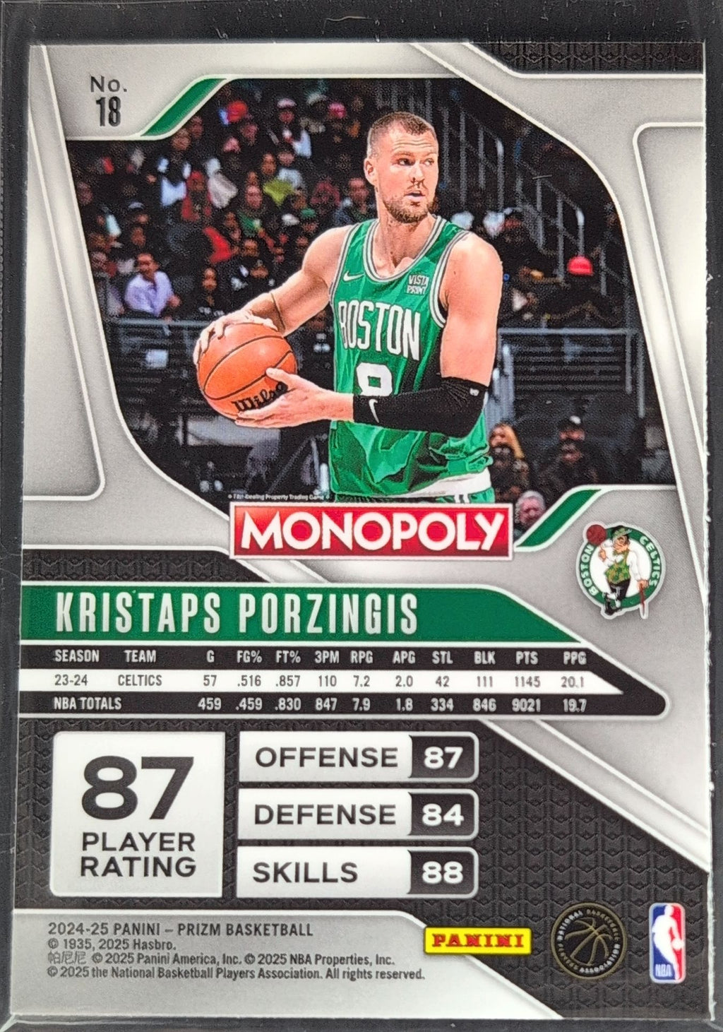 2024-25 Panini Prizm Monopoly Kristaps Porzingis #18 Boston Celtics back