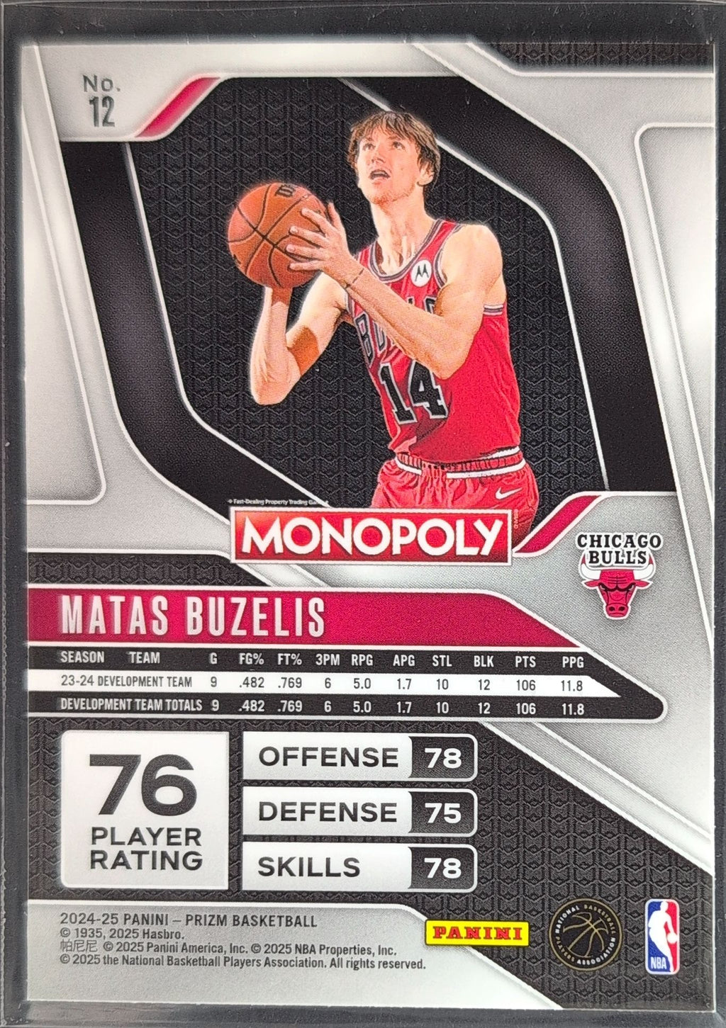 2024-25 Panini Prizm Monopoly Matas Buzelis #12 RC Chicago Bulls back