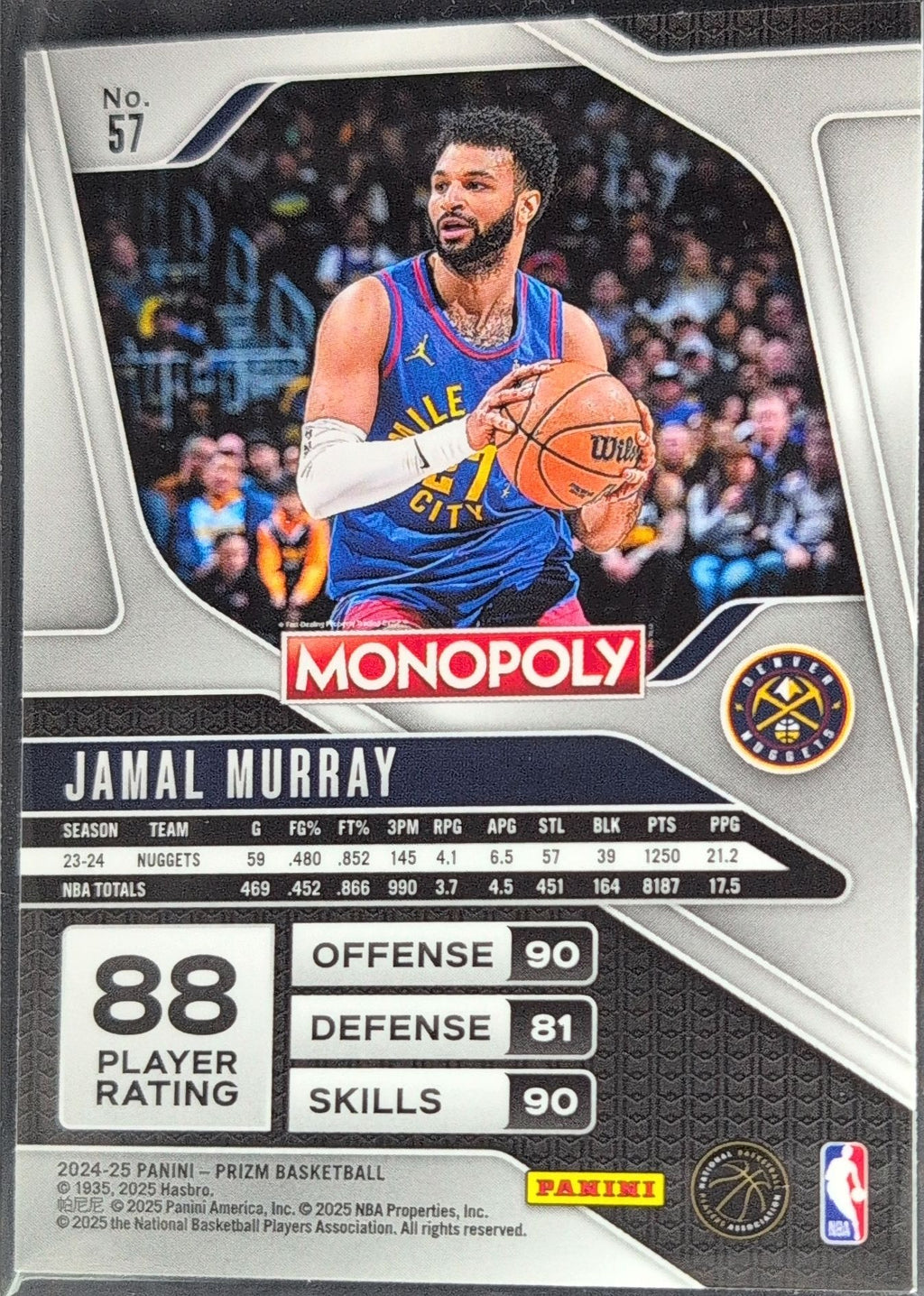 2024-25 Panini Prizm Monopoly Jamal Murray #57 Denver Nuggets back