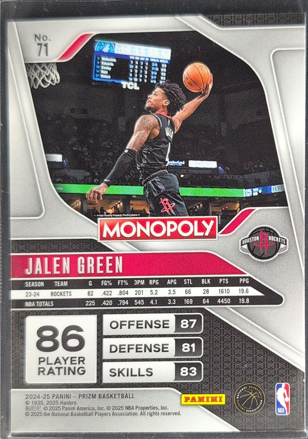 2024-25 Panini Prizm Monopoly Jalen Green #71 Houston Rockets back