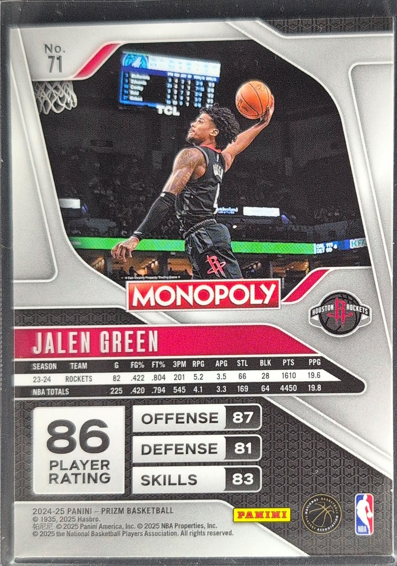 2024-25 Panini Prizm Monopoly Jalen Green #71 Houston Rockets back