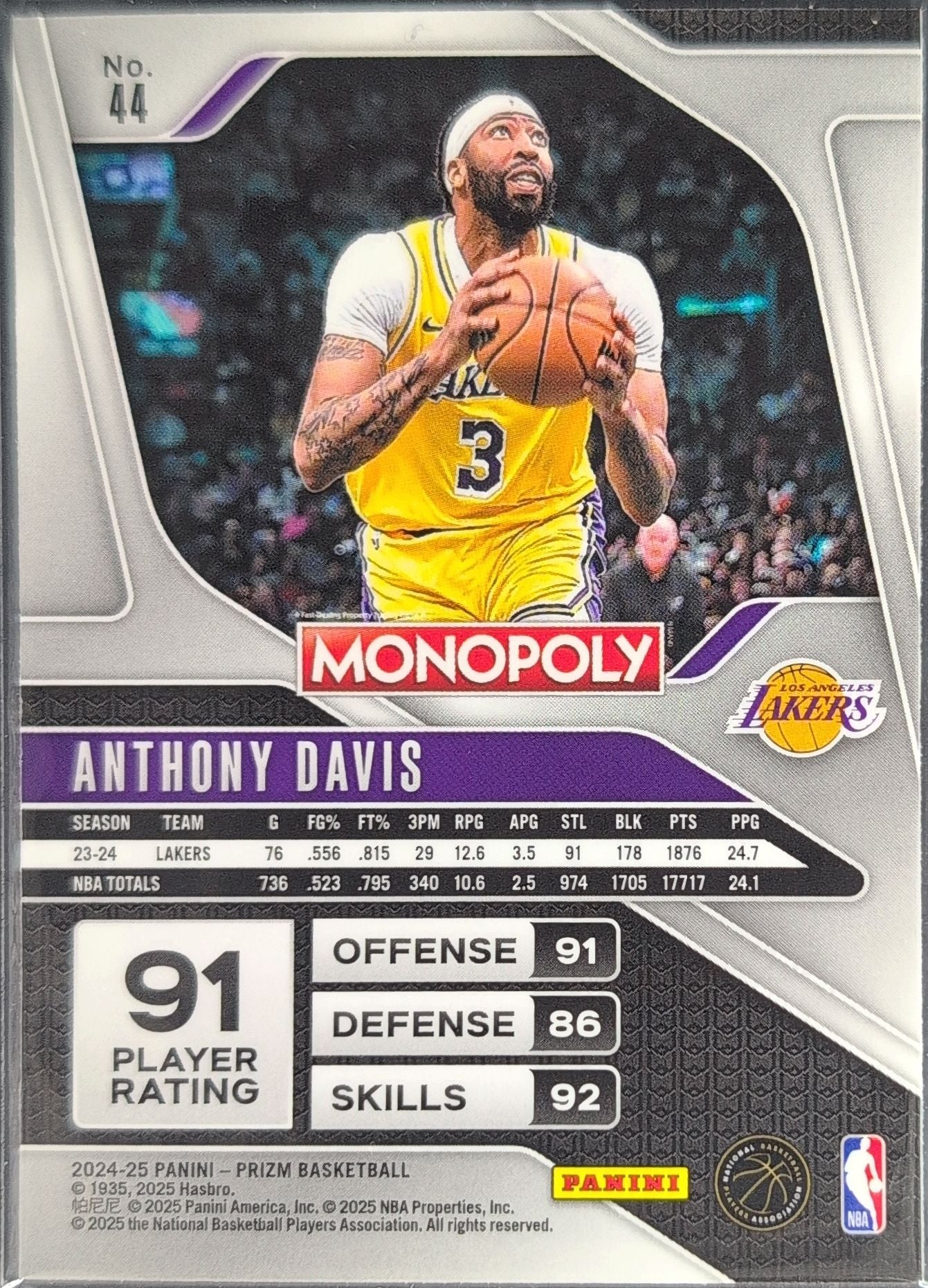 2024-25 Panini Prizm Monopoly Anthony Davis #44 Los Angeles Lakers back