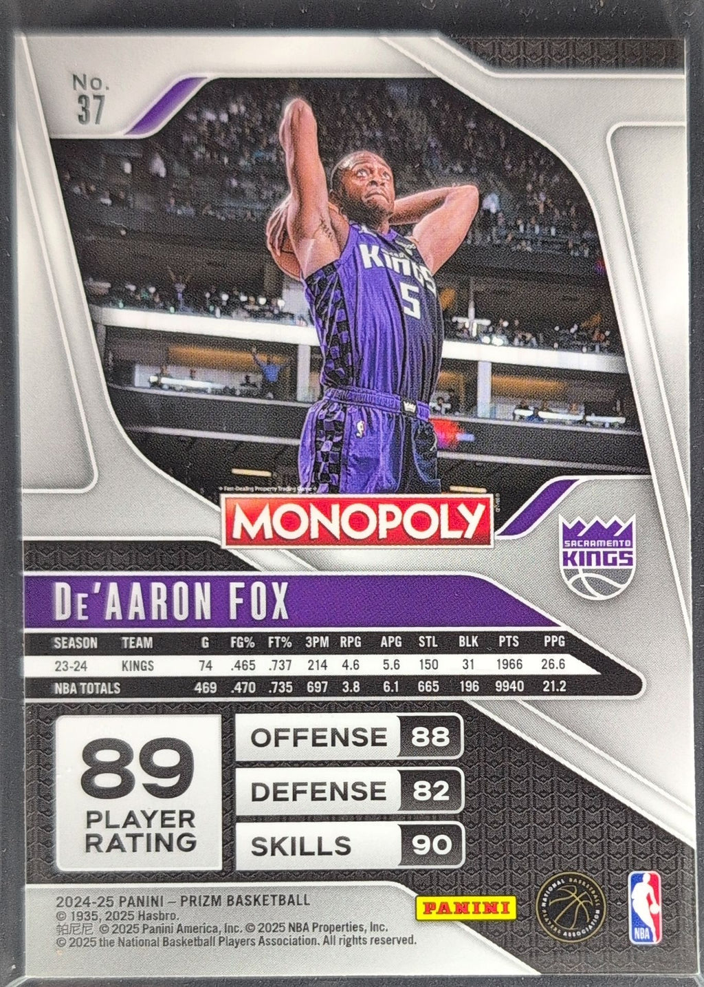 De'Aaron Fox 2024-25 Panini Prizm Monopoly #37 Sacramento Kings