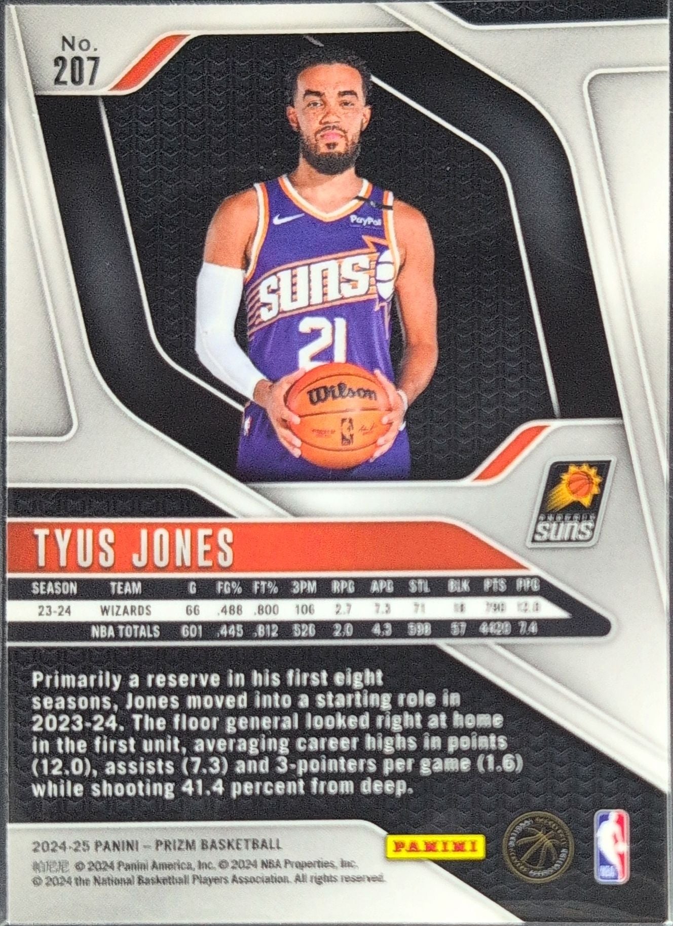 2024-25 Panini Prizm Tyus Jones #207 Phoenix Suns back
