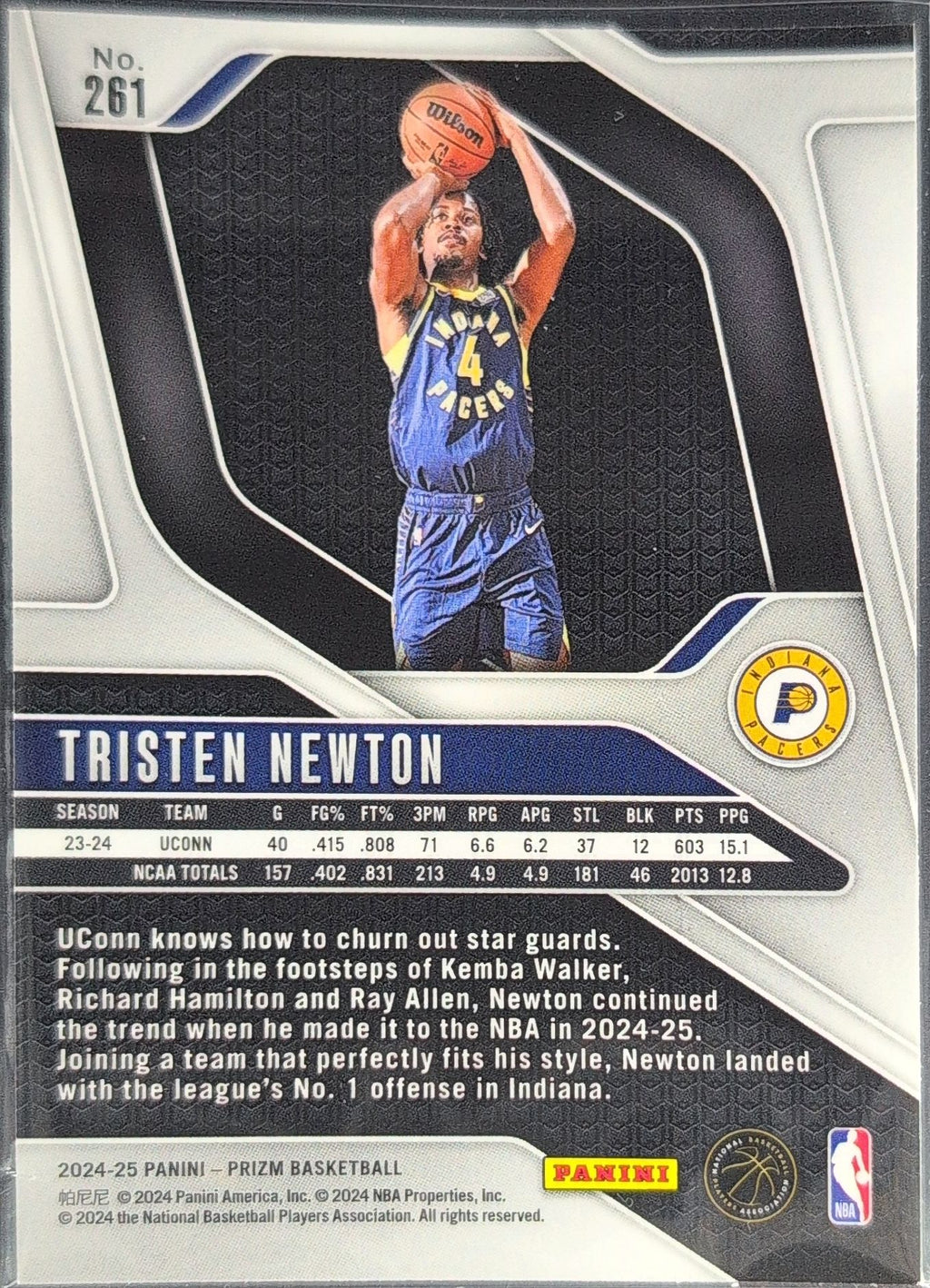 2024-25 Panini Prizm Tristen Newton #261 RC Indiana Pacers back