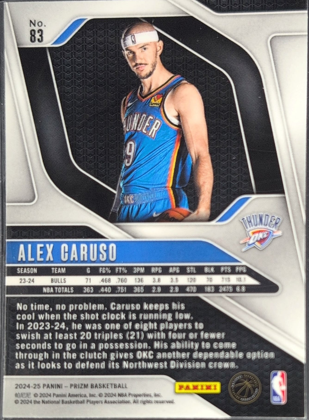 2024-25 Panini Prizm Alex Caruso #83 Oklahoma City Thunder back