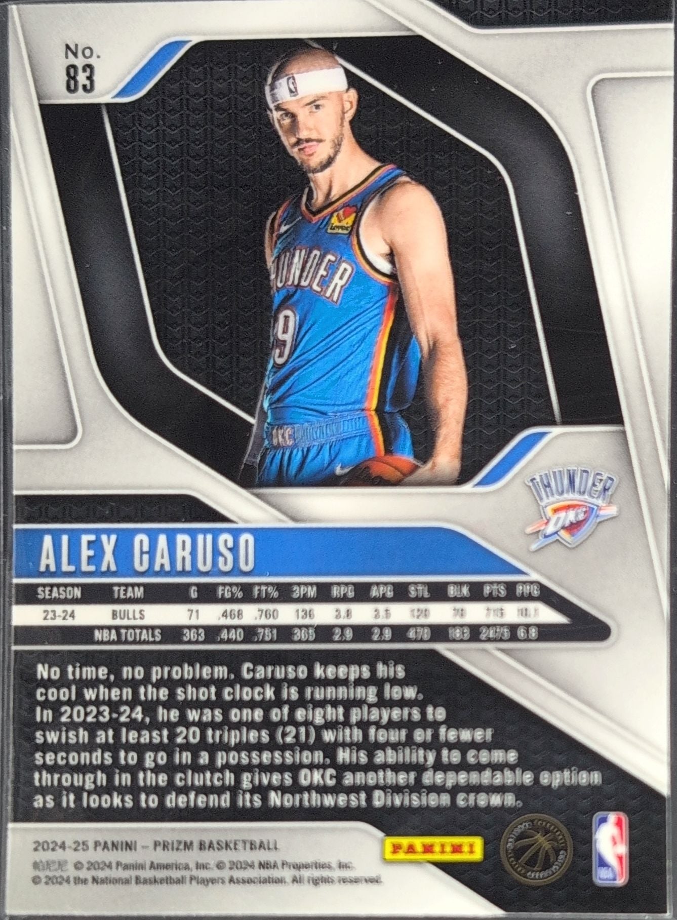 2024-25 Panini Prizm Alex Caruso #83 Oklahoma City Thunder back