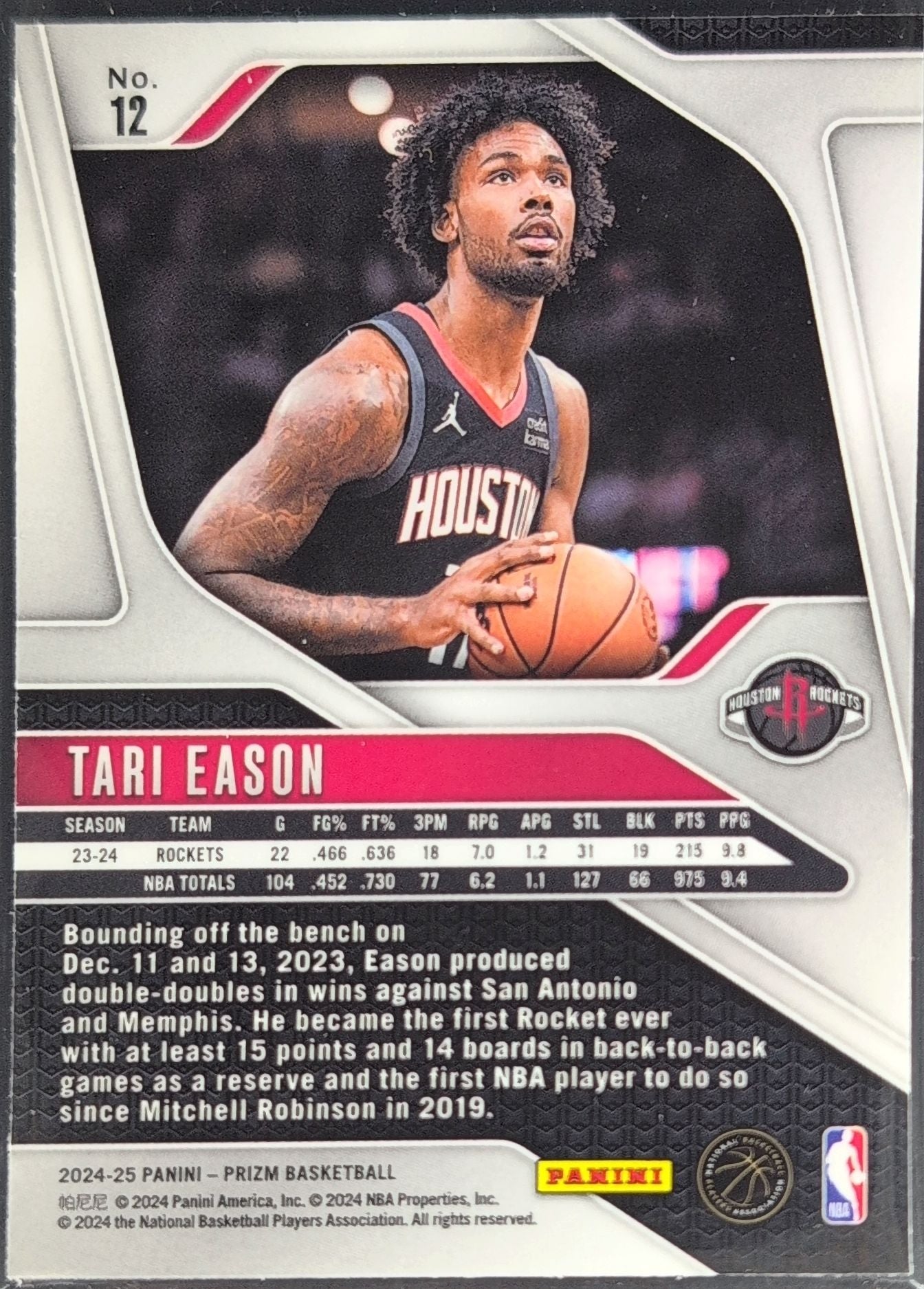2024-25 Panini Prizm Tari Eason #12 Houston Rockets back