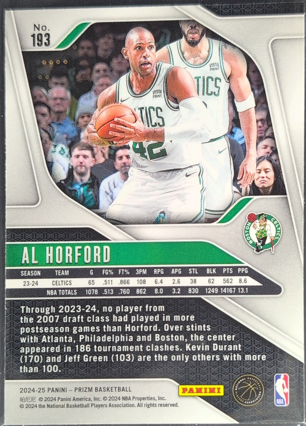 2024-25 Panini Prizm Al Horford #193 Boston Celtics back
