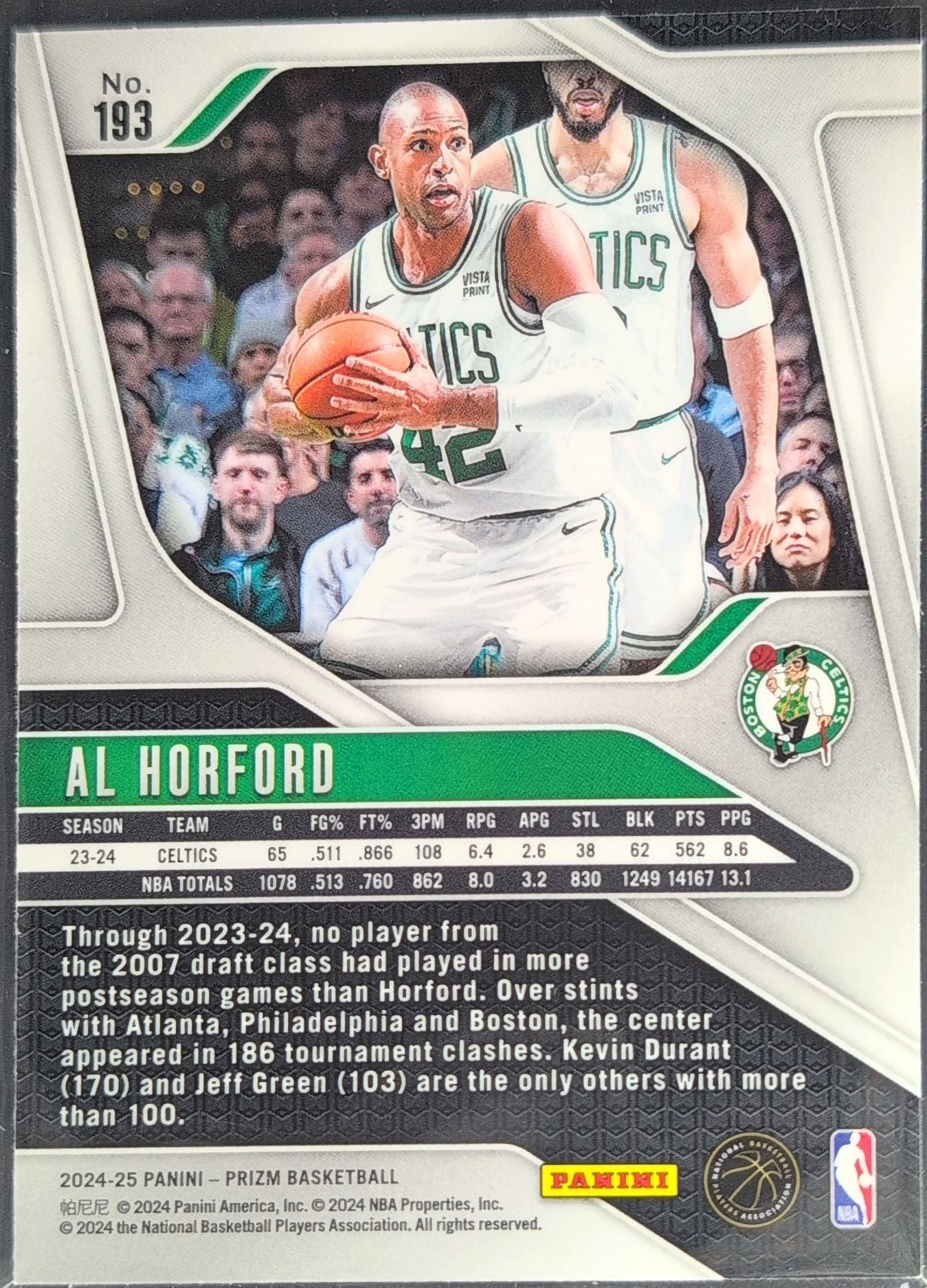 2024-25 Panini Prizm Al Horford #193 Boston Celtics back