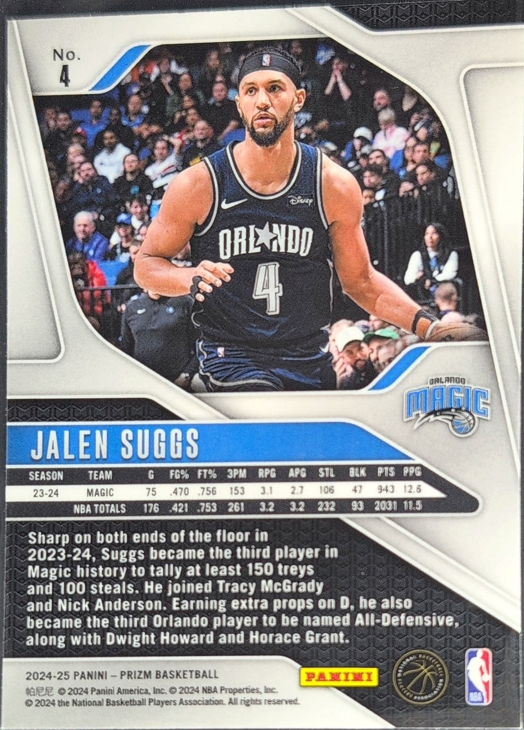 2024-25 Panini Prizm Jalen Suggs #4 Orlando Magic back