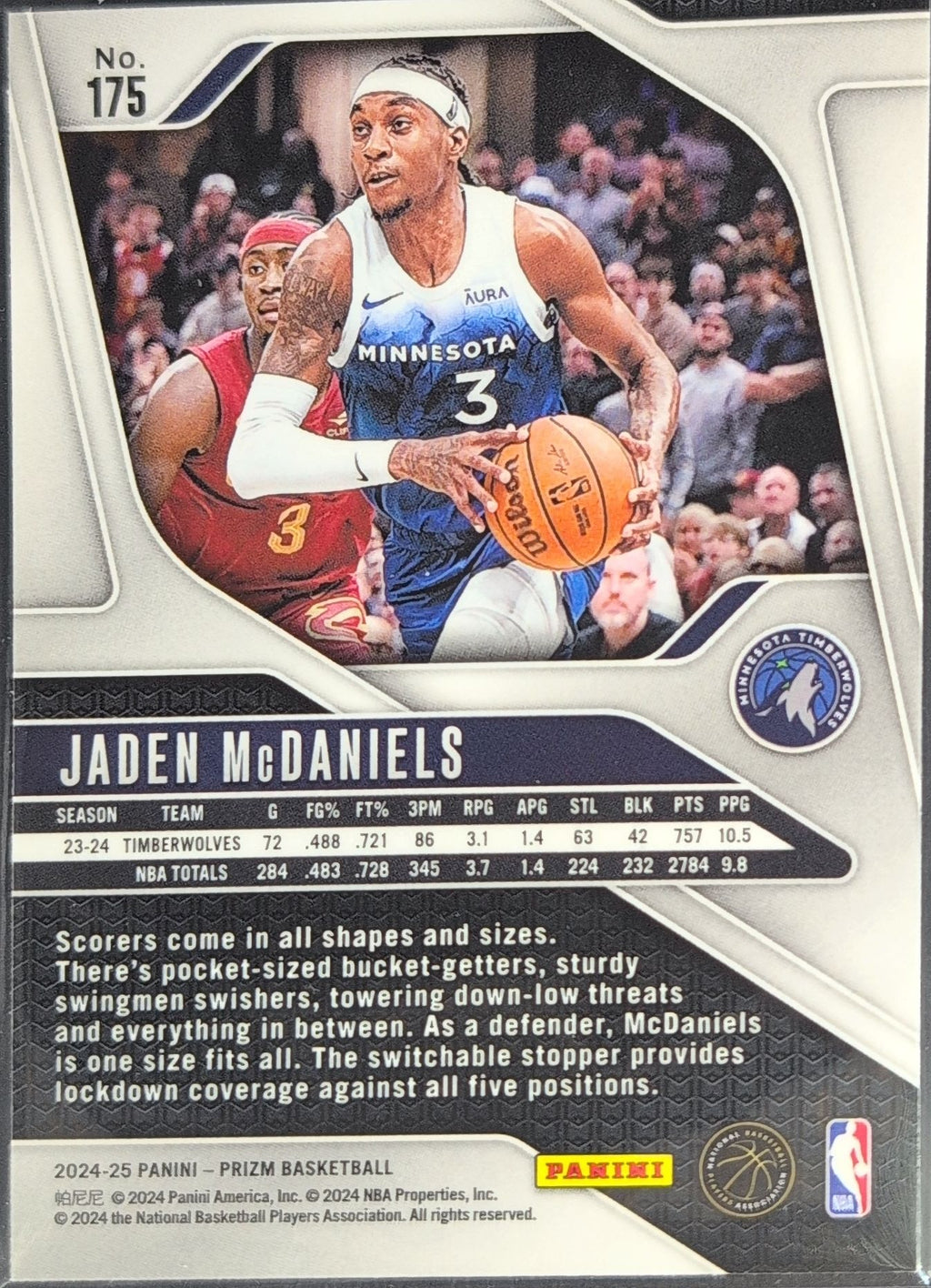 2024-25 Panini Prizm Jaden McDaniels #175 Minnesota Timberwolves back