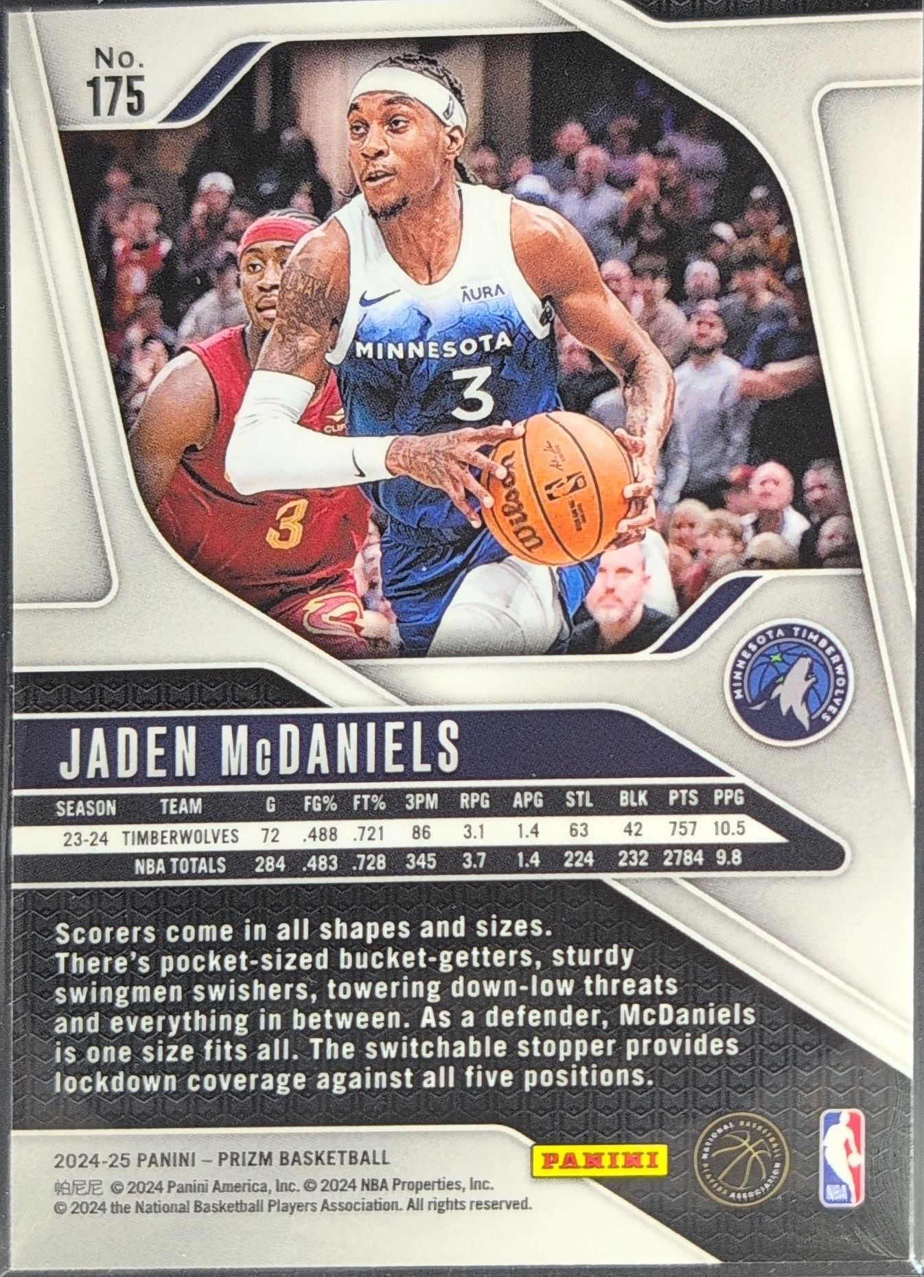 2024-25 Panini Prizm Jaden McDaniels #175 Minnesota Timberwolves back
