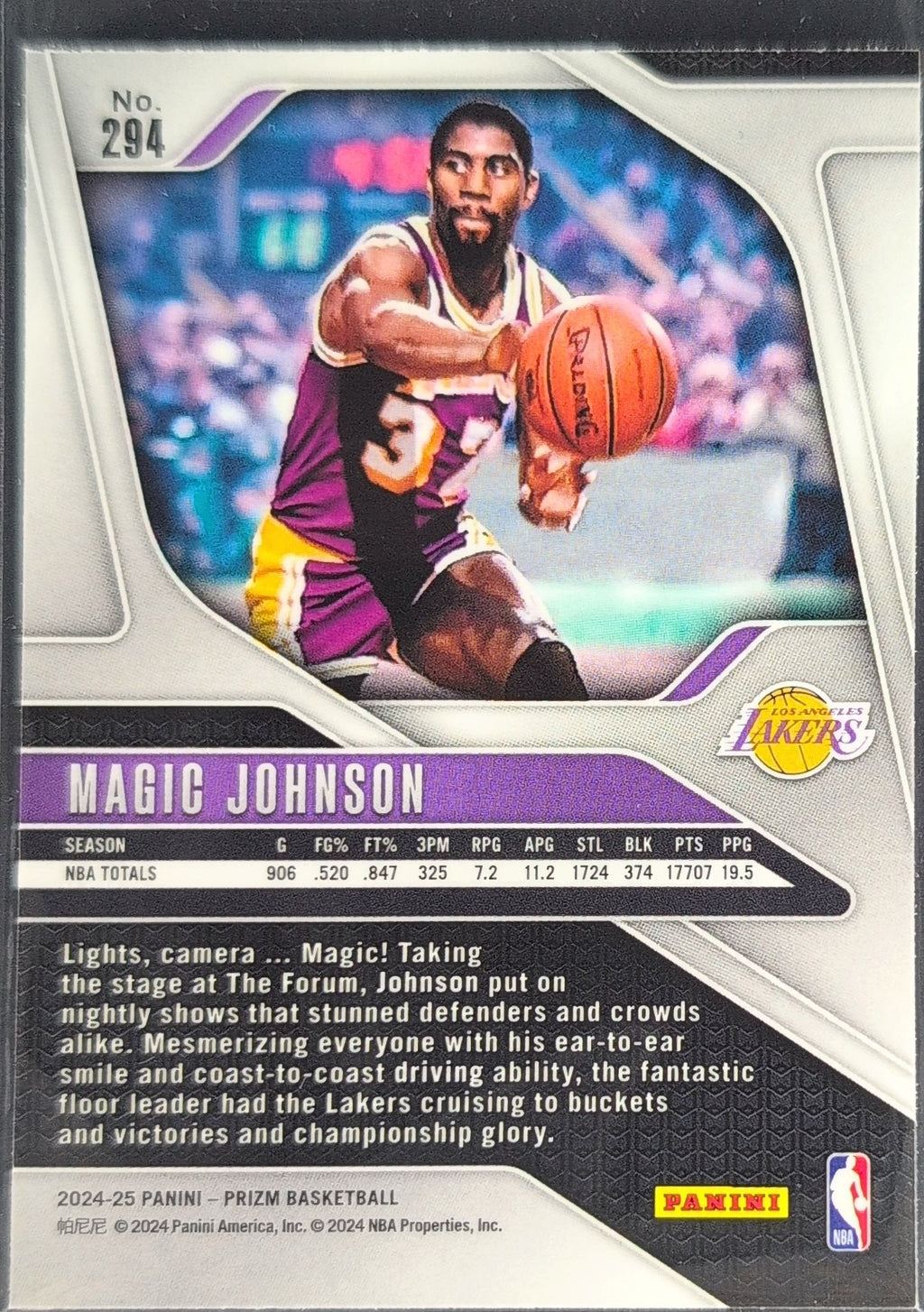 2024-25 Panini Prizm Magic Johnson #294 Prizms Silver Los Angeles Lakers back