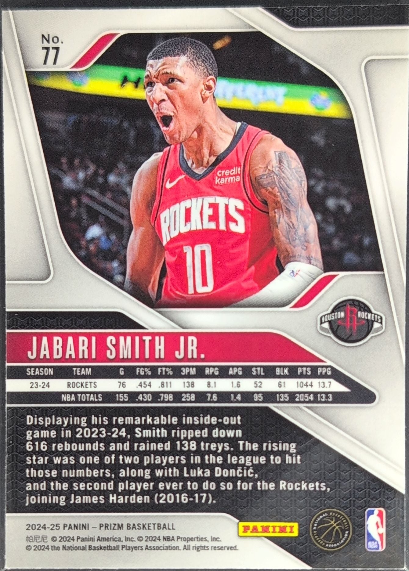 2024-25 Panini Prizm Jabari Smith Jr. #77 Houston Rockets back