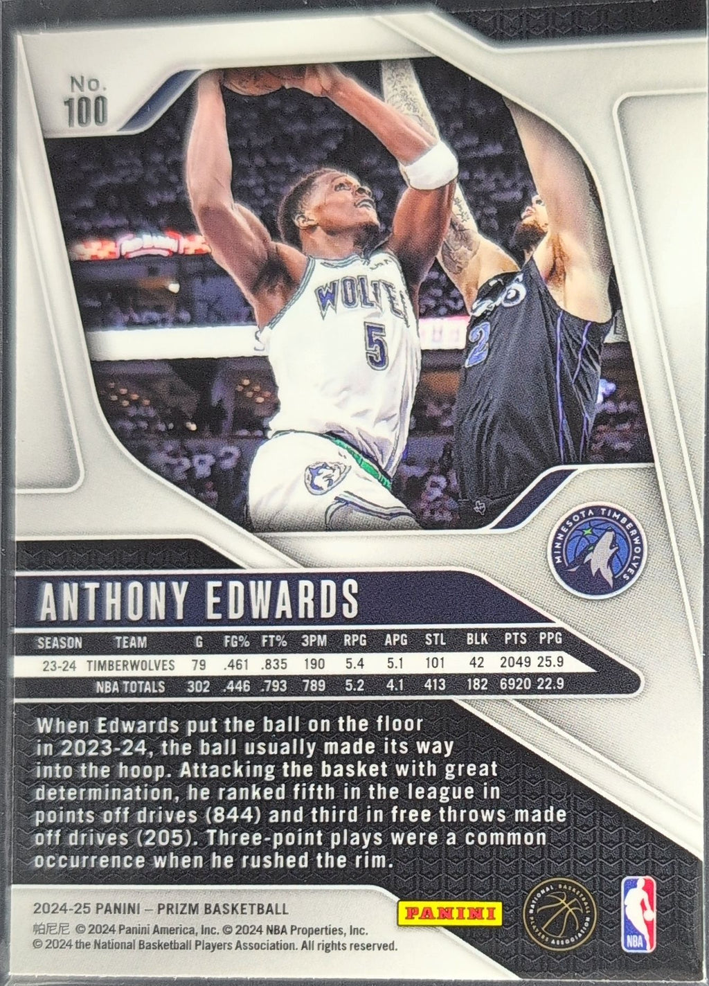 2024-25 Panini Prizm Anthony Edwards #100 Minnesota Timberwolves back