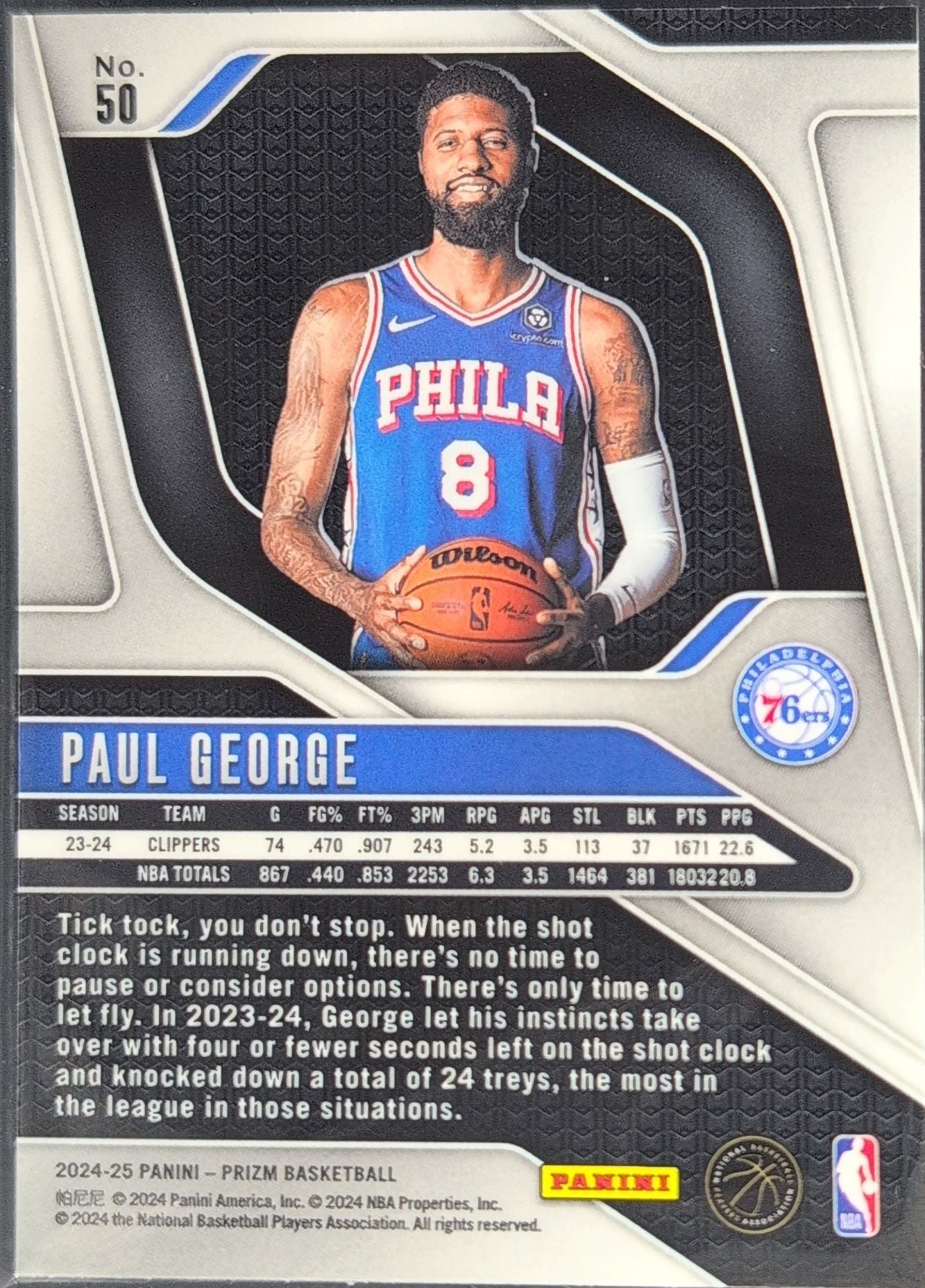 2024-25 Panini Prizm Paul George #50 Philadelphia 76ers back