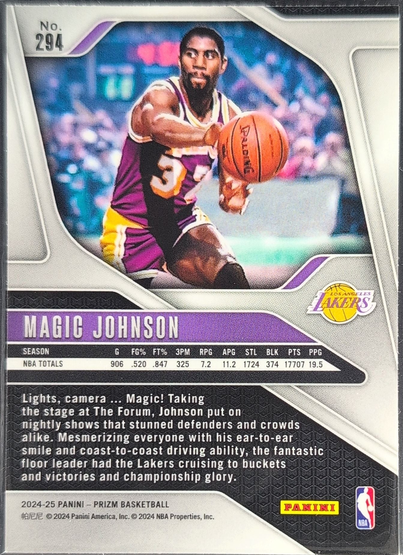 2024-25 Panini Prizm Magic Johnson #294 Los Angeles Lakers back