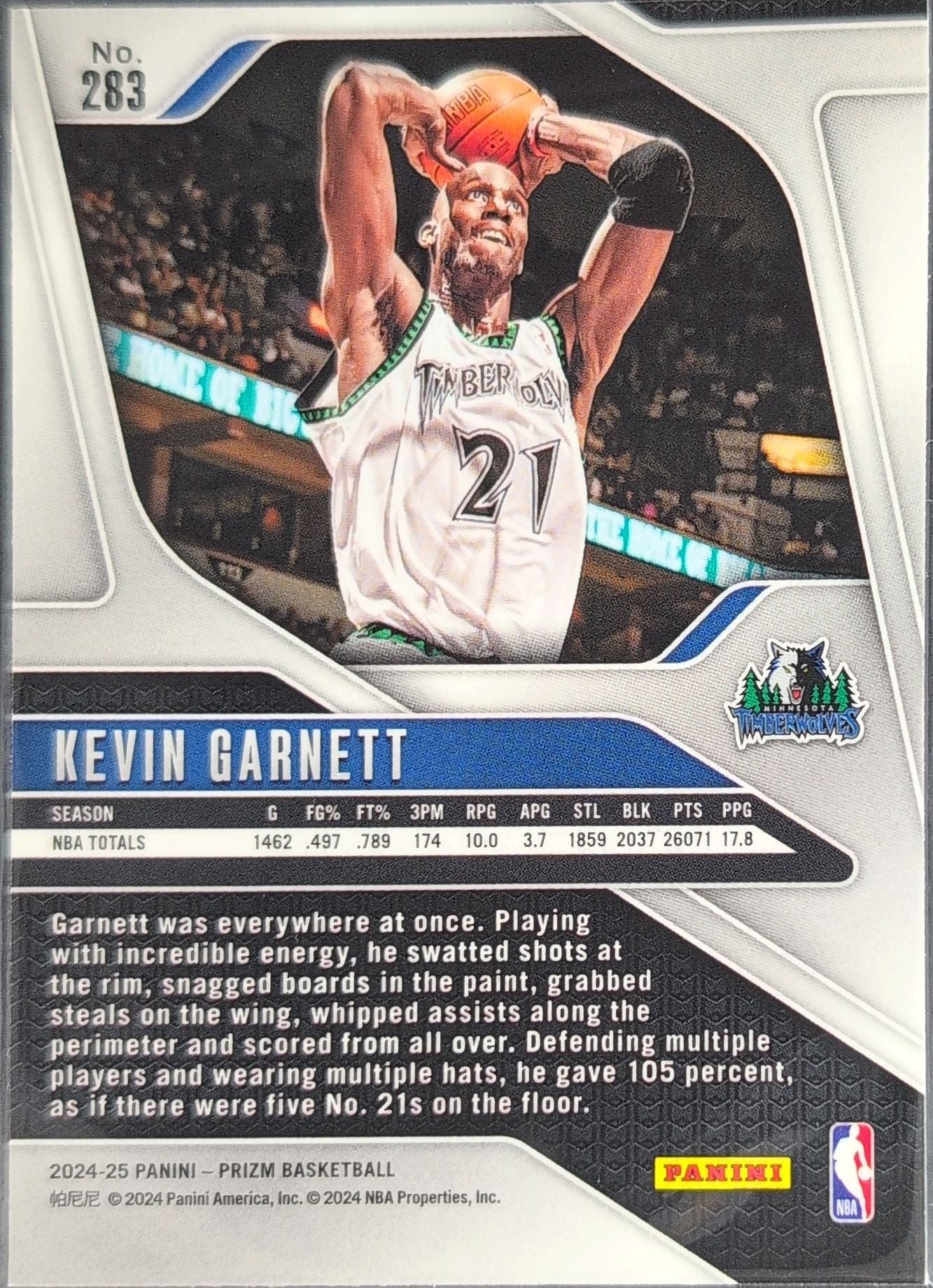 2024-25 Panini Prizm Kevin Garnett #283 Minnesota Timberwolves back