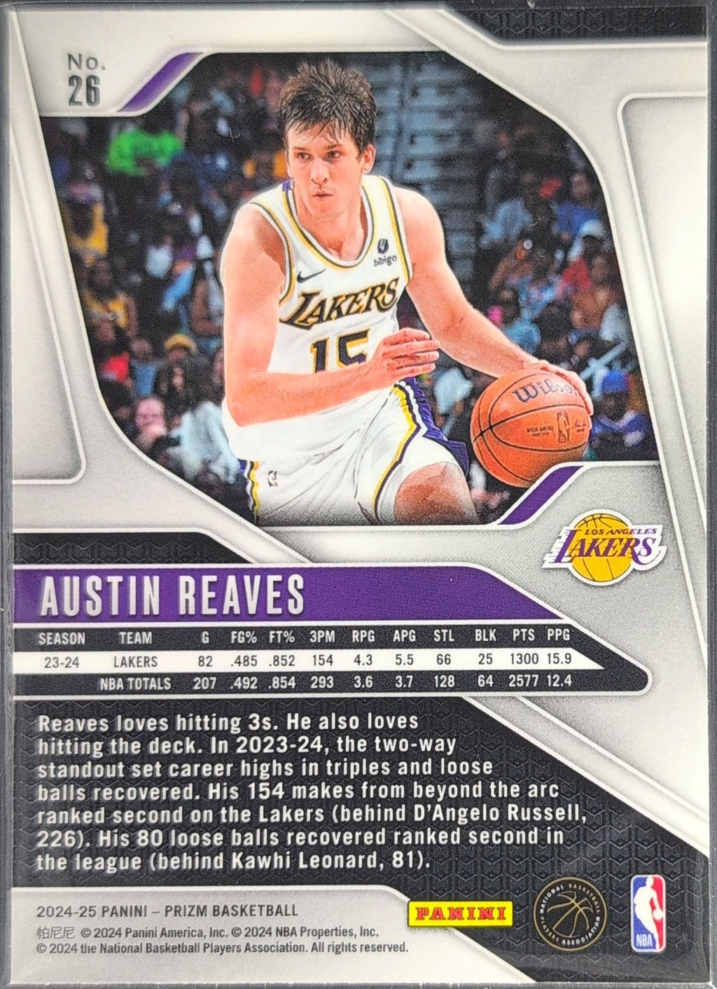 2024-25 Panini Prizm Austin Reaves #26 Los Angeles Lakers back