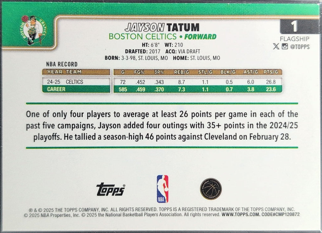 2025-26 Topps Jayson Tatum #1 Rainbow Foilboard Boston Celtics back