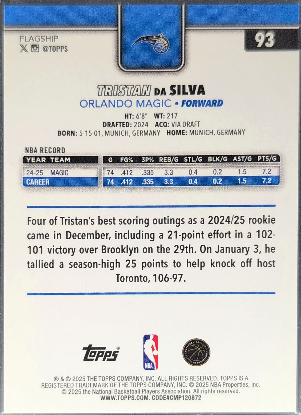 2025-26 Topps Santi Aldama #187 Memphis Grizzlies back