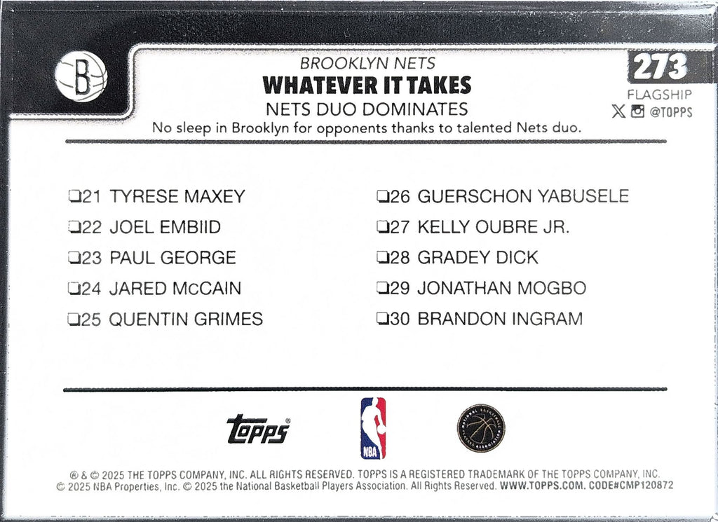 2025-26 Topps Whatever It Takes: Nets Duo Dominates #273 Brooklyn Nets back