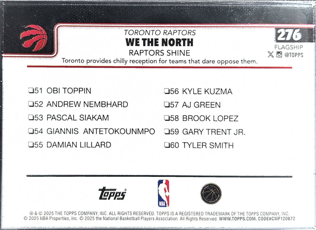 2025-26 Topps We The North: Raptors Shine #276 Toronto Raptors back