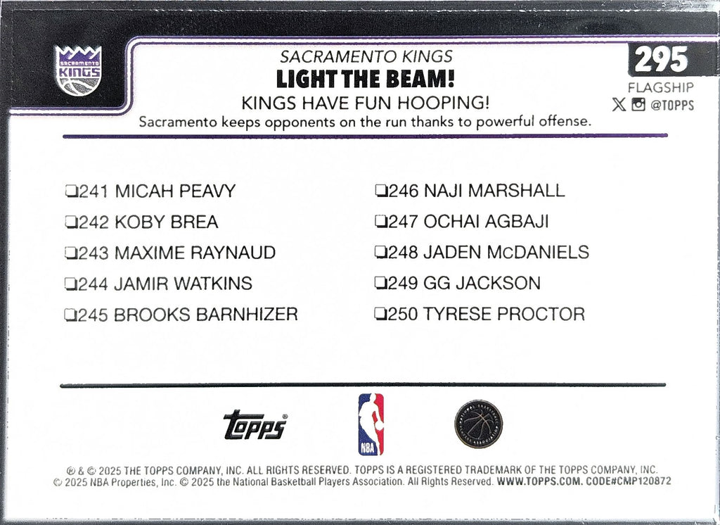 2025-26 Topps Light The Beam!: Kings Have Fun Hooping! #295 Sacramento Kings back