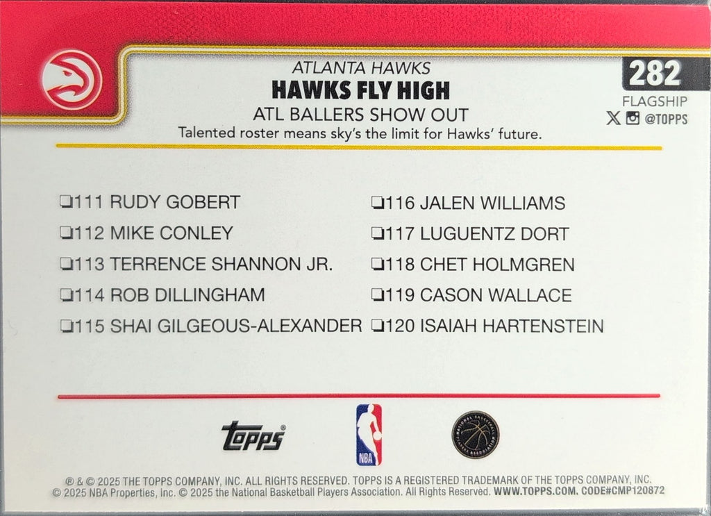 2025-26 Topps Hawks Fly High: ATL Ballers Show Out #282 Atlanta Hawks back