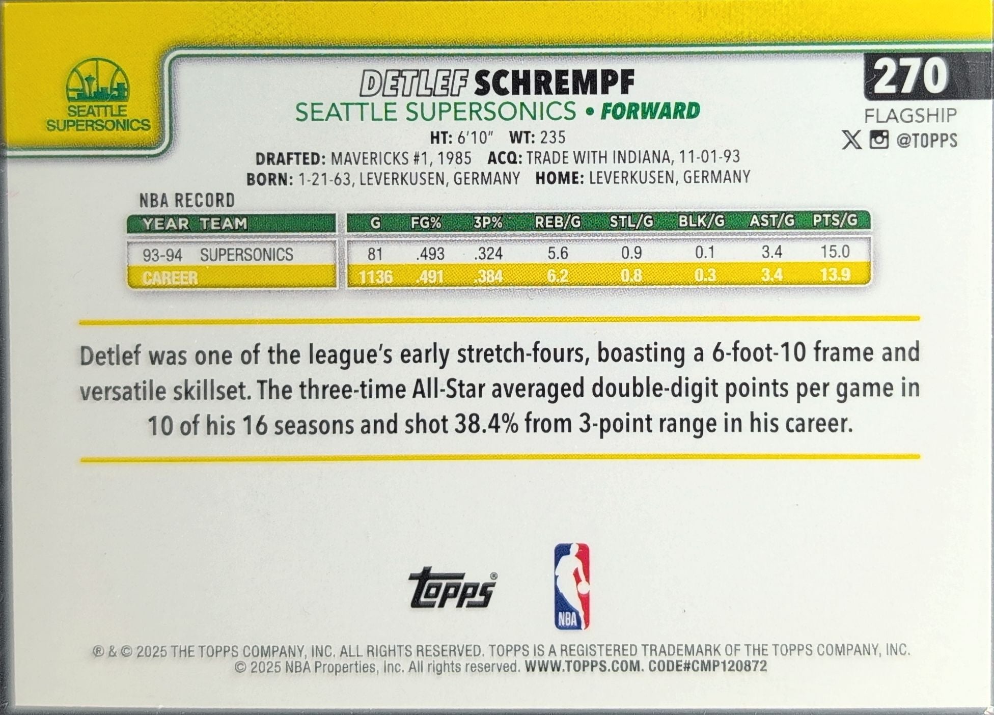 2025-26 Topps Detlef Schrempf #270 Super Sonics back