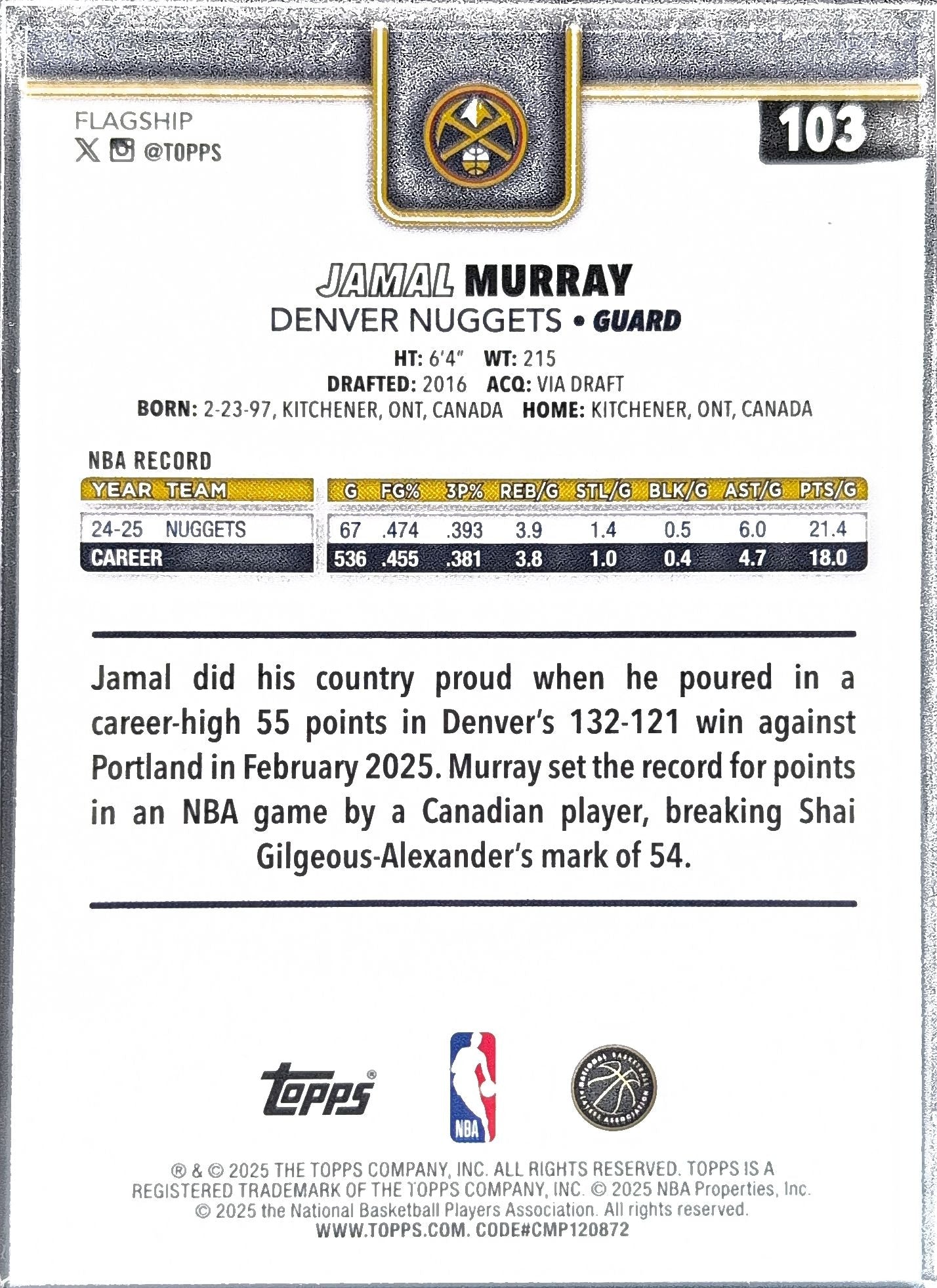 Jamal Murray 2025-26 Topps #103 Denver Nuggets