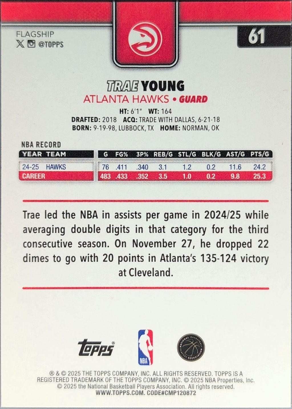2025-26 Topps Trae Young #61 Atlanta Hawks back