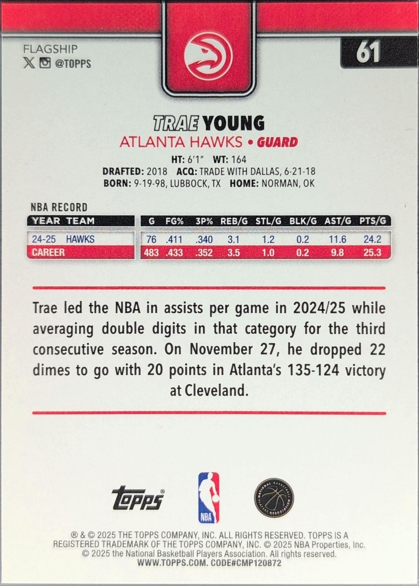 2025-26 Topps Trae Young #61 Atlanta Hawks back