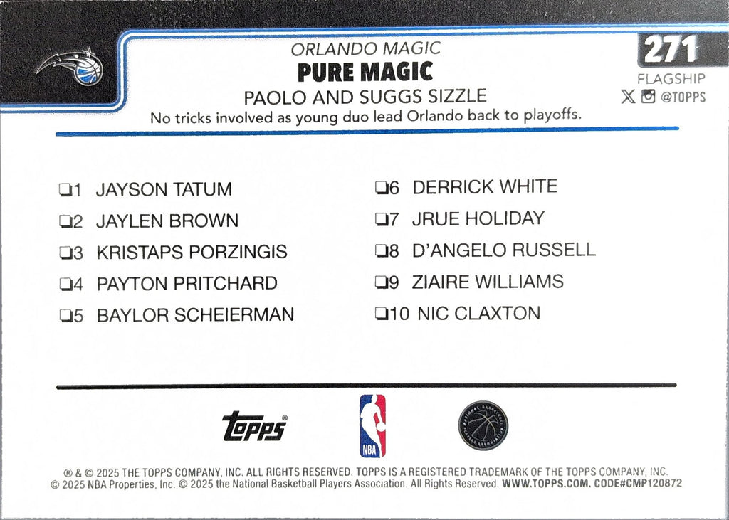 2025-26 Topps Pure Magic, Paolo and Suggs Sizzle #271 Orlando Magic back