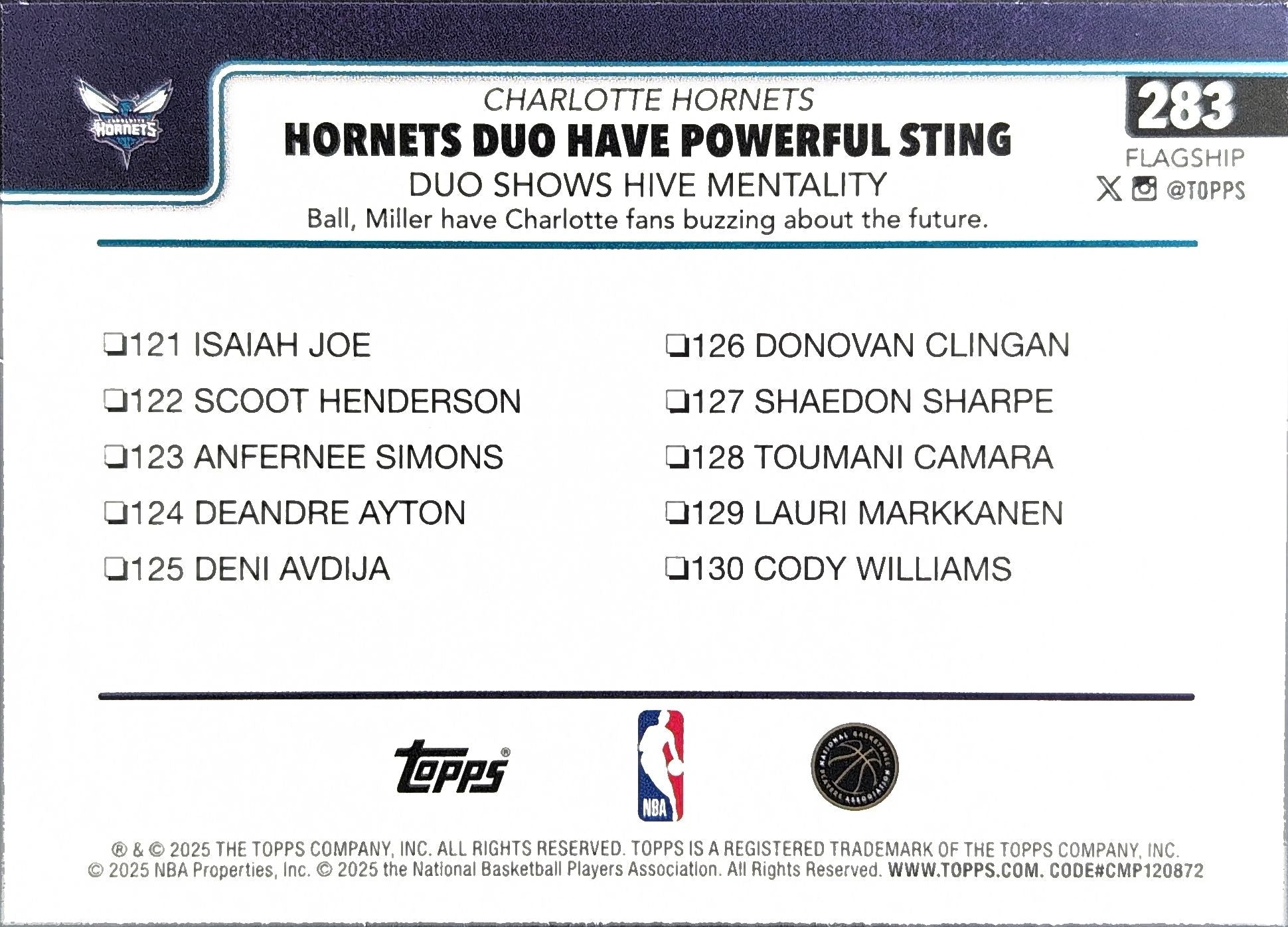 Hornets Duo Shows Hive Mentality 2025-26 Topps #283 Charlotte Hornets