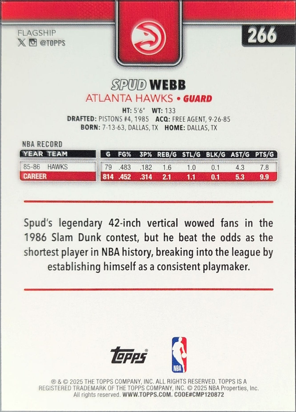 2025-26 Topps Spud Webb #266 Atlanta Hawks back