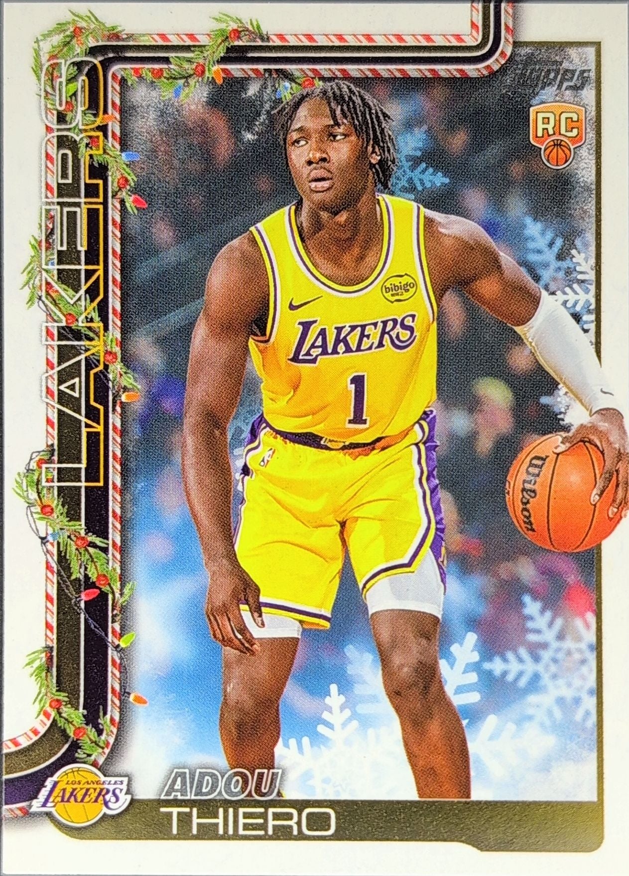 2025-26 Topps Holiday Adou Thiero #H196 RC Los Angeles Lakers front