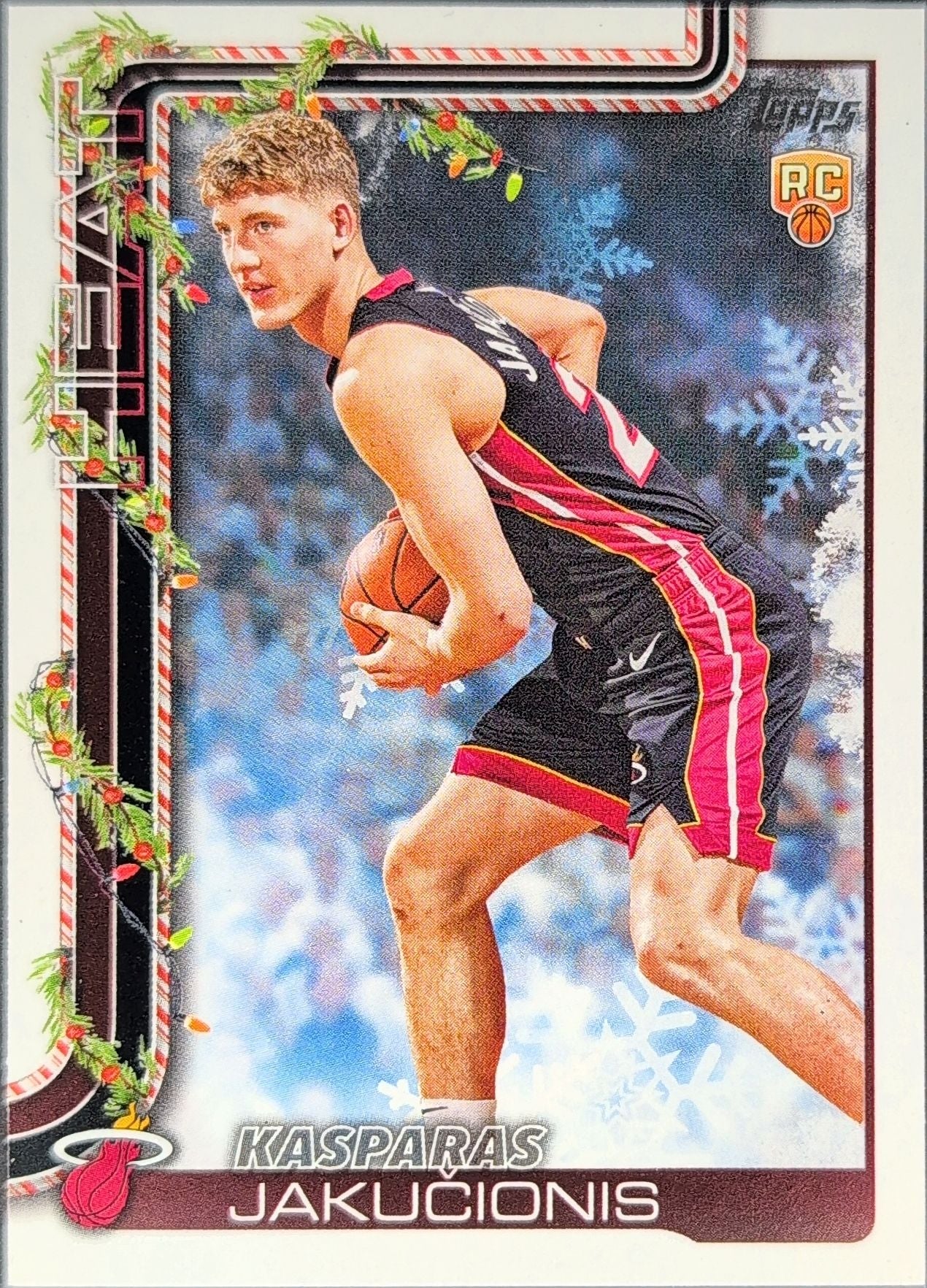 2025-26 Topps Holiday Kasparas Jakučionis #H180 RC Miami Heat front