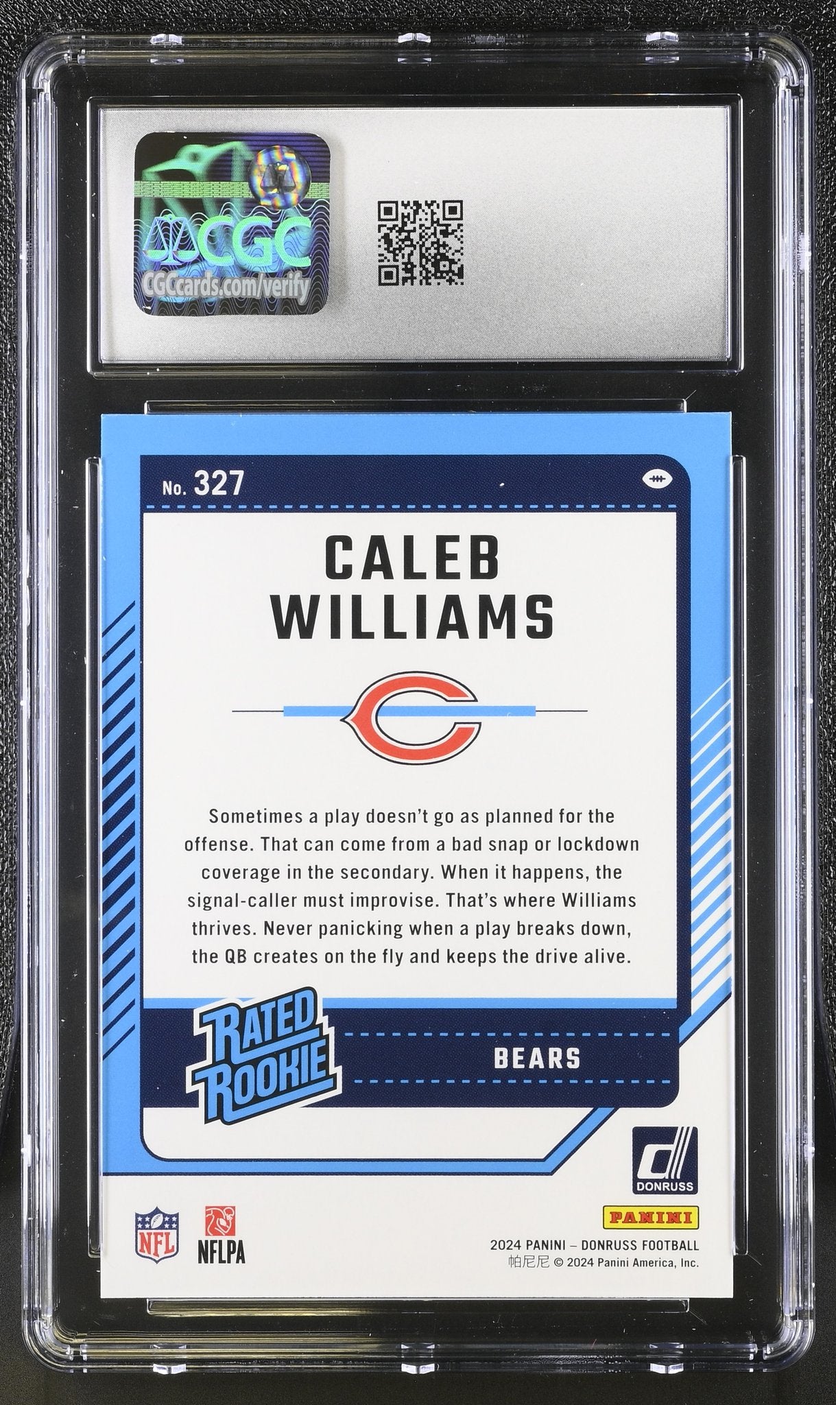 Caleb Williams 2024 Donruss #327 Rookie RC CGC 8.5 Chicago Bears - back image