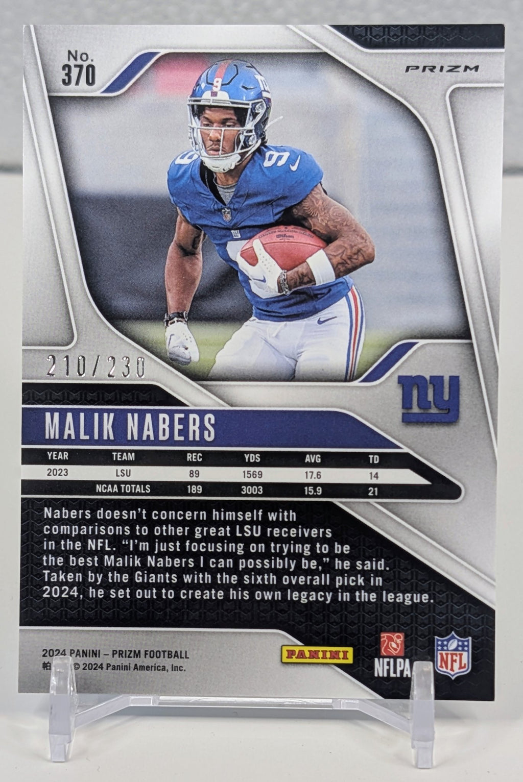 Malik Nabers 2024 Panini Prizm #370 Blue Wave Rookie RC New York Giants - back image