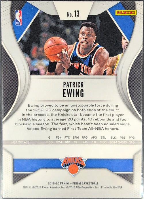 2019-20 Panini Prizm Patrick Ewing #13 Prizms Silver New York Knicks back