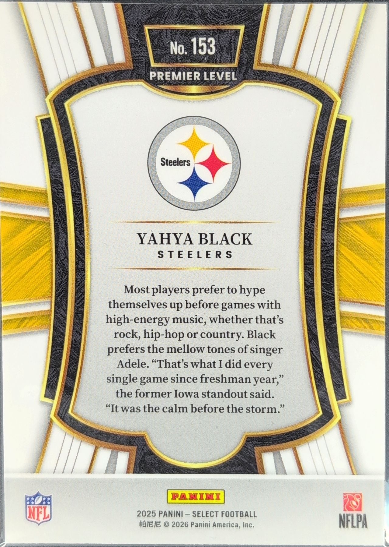 2025 Panini Select Yahya Black #153 Pittsburgh Steelers back