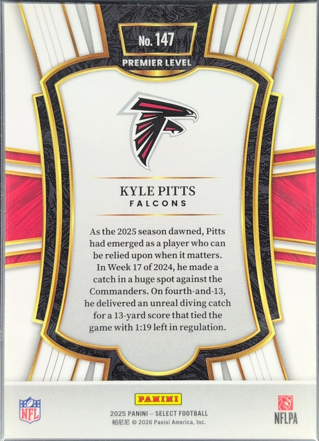 2025 Panini Select Kyle Pitts #147 Atlanta Falcons back