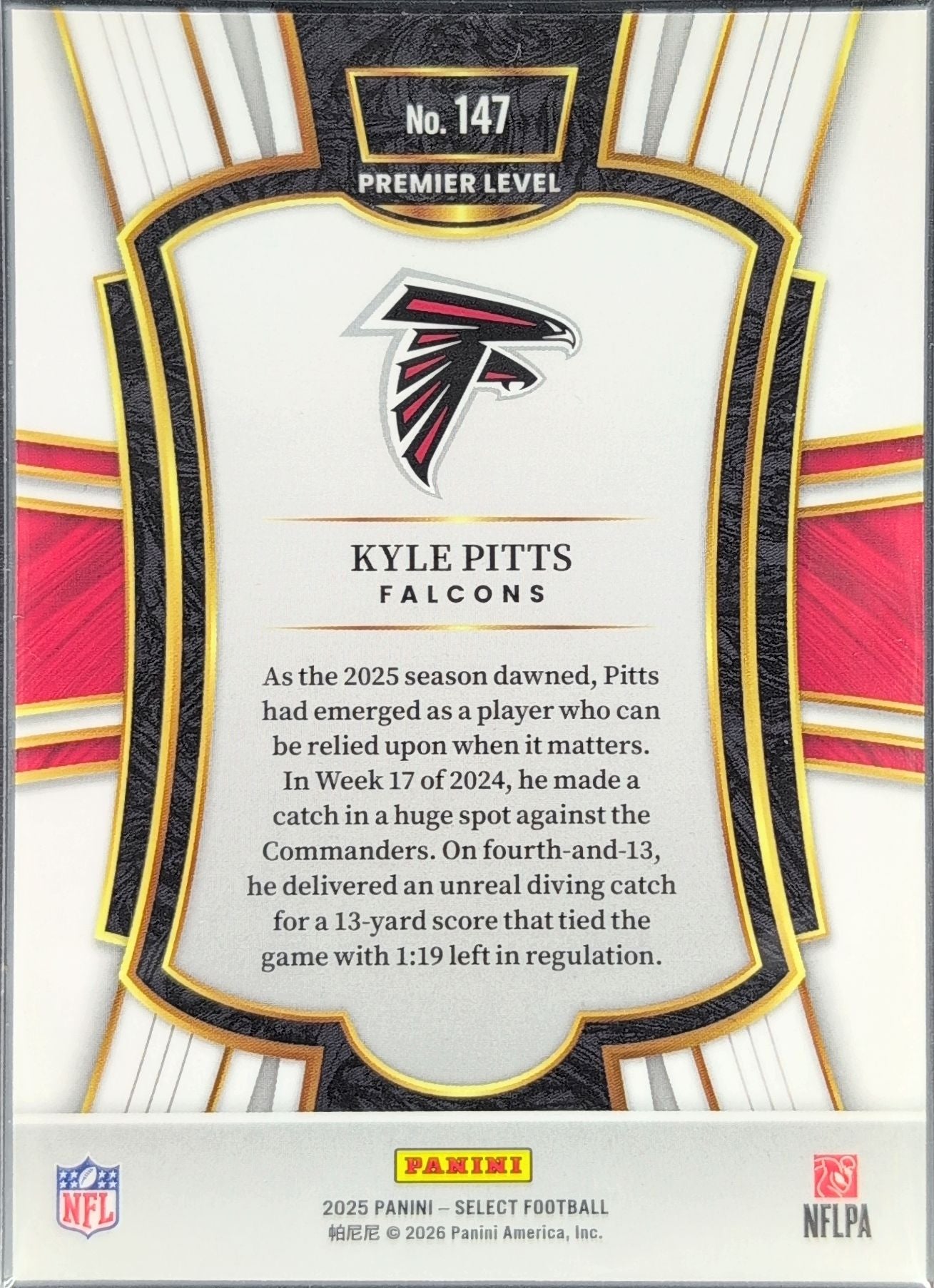 2025 Panini Select Kyle Pitts #147 Atlanta Falcons back