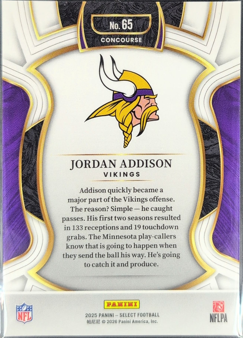 2025 Panini Select Jordan Addison #65 Minnesota Vikings back