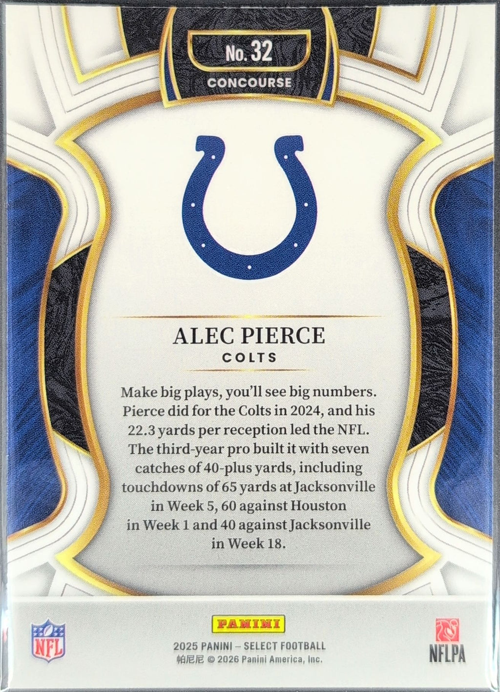 2025 Panini Select Alec Pierce #32 Indianapolis Colts back