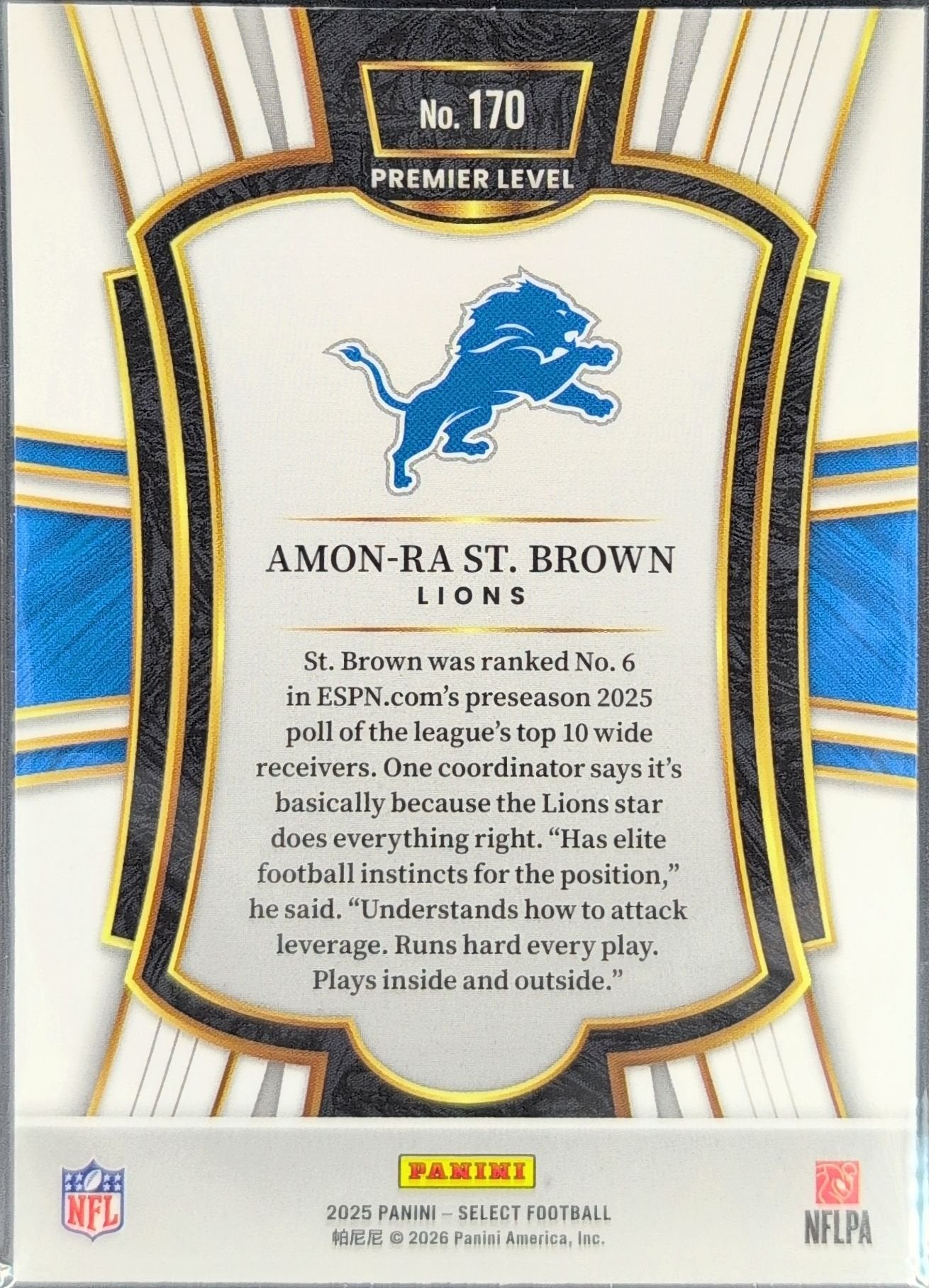 Amon-Ra St. Brown 2025 Panini Select #170 Detroit Lions - back image