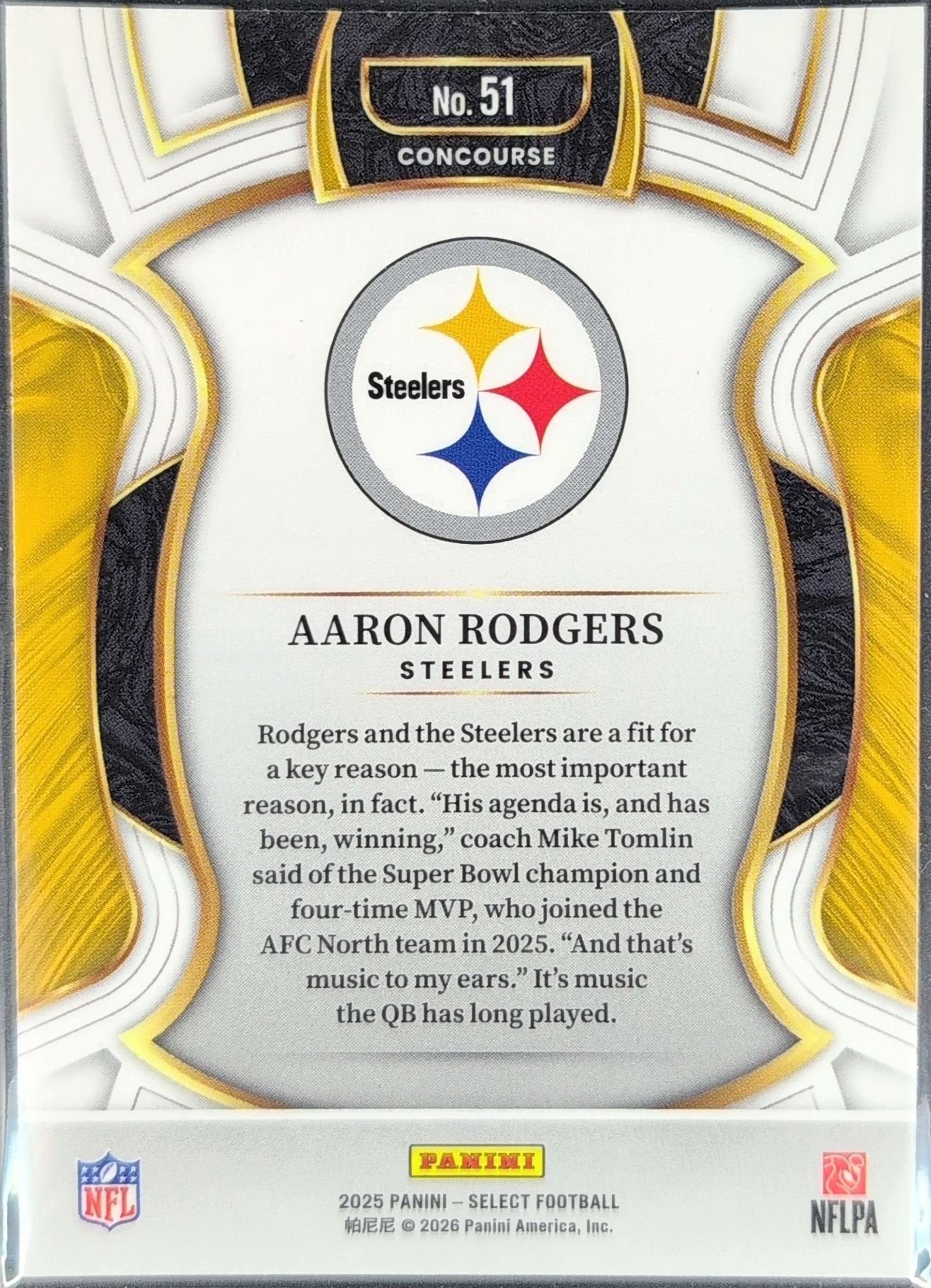 Aaron Rodgers 2025 Panini Select #51 Pittsburgh Steelers - back image