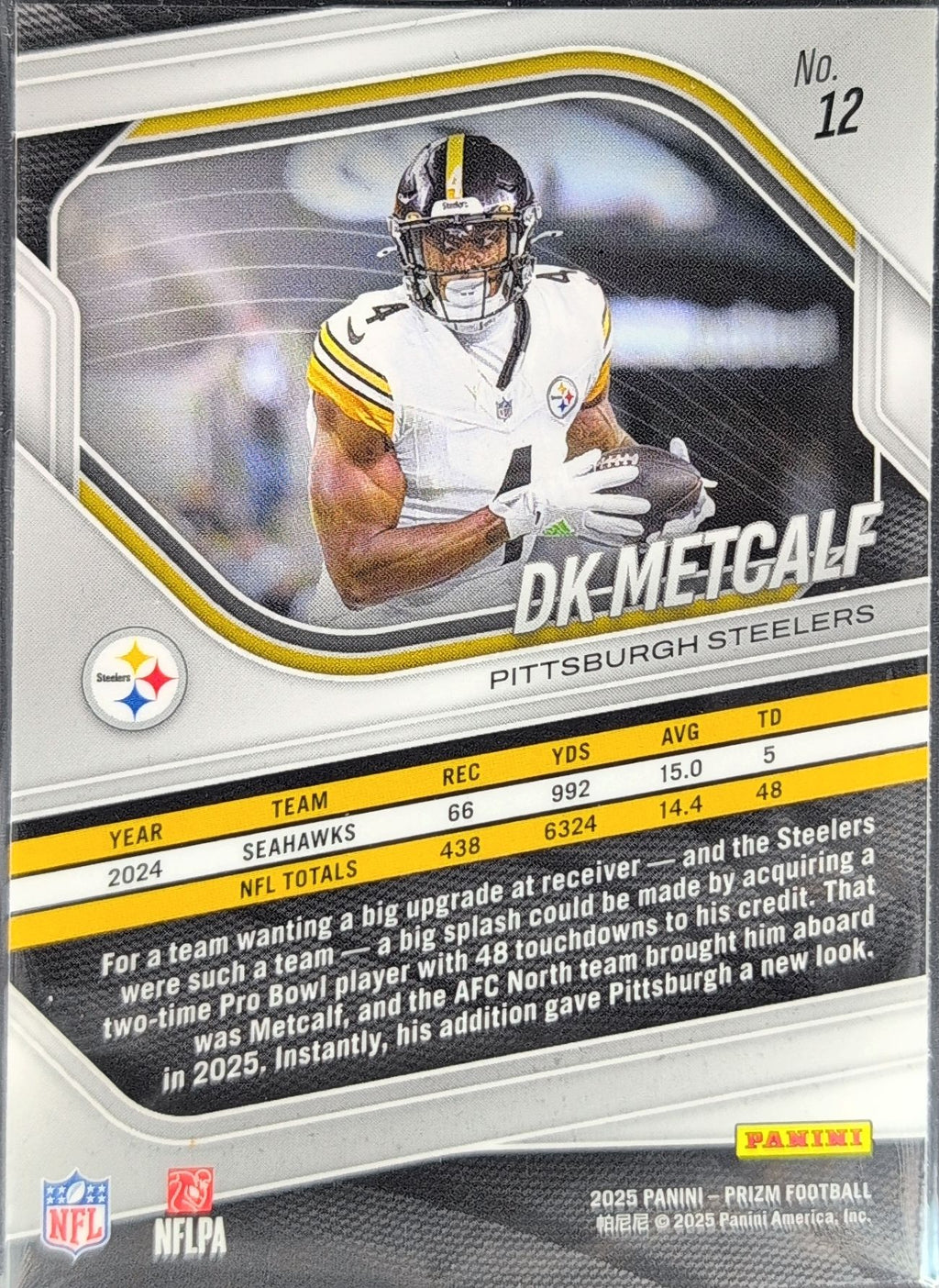 2025 Panini Prizm DK Metcalf #12 Pittsburgh Steelers back